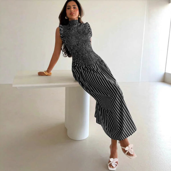 Striped Sleeveless Maxi Dress for Beach Holidays