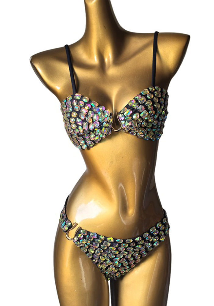 Rhinestone Diamond Tassel Two-Piece Bikini for Beach Parties