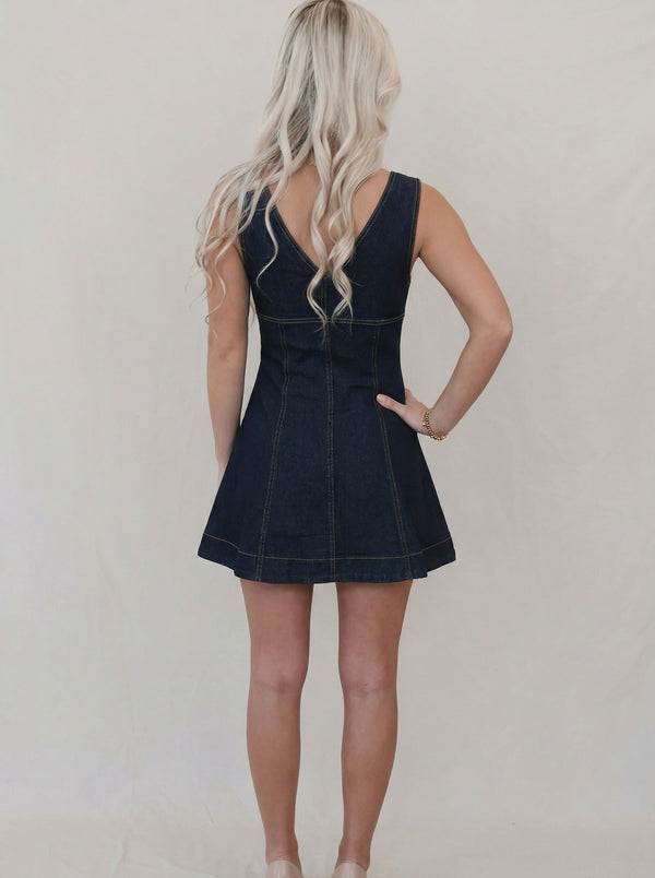 Women Sleeveless V-Neck Denim Dress