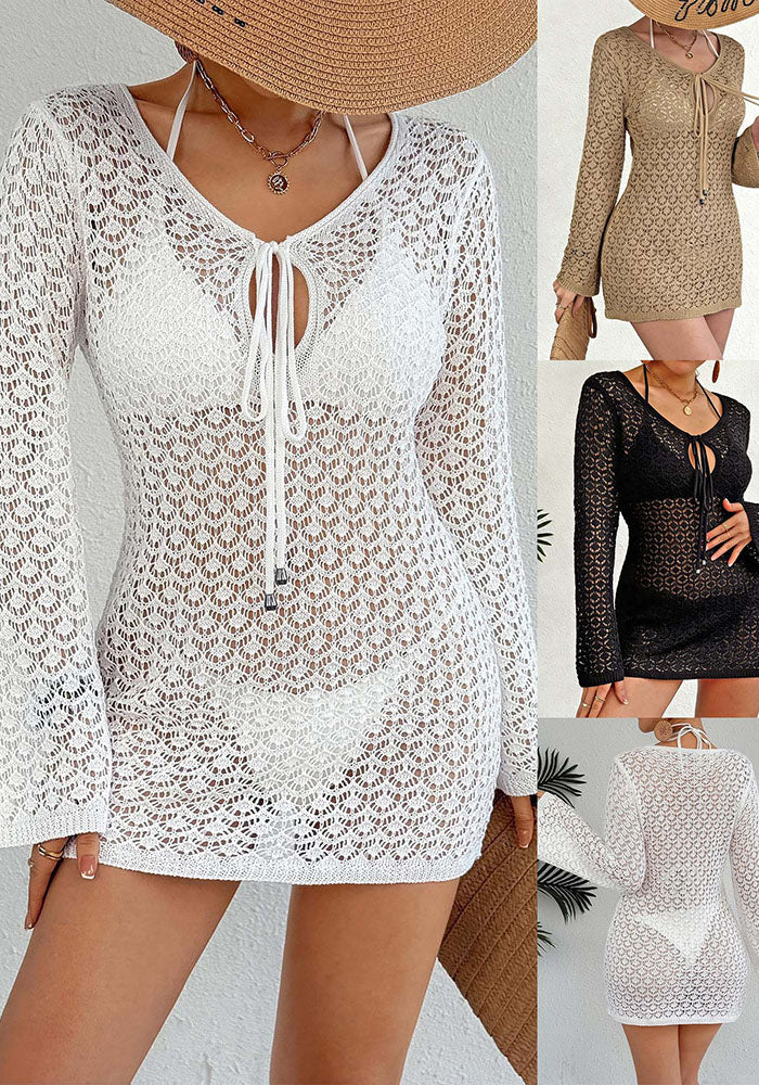 See-Through Lace-Up Cover-Up Dress for Summer Beachwear