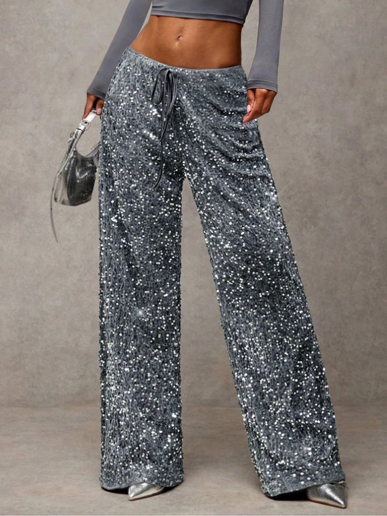 Women Sequined Drawstring Stretchy Pant