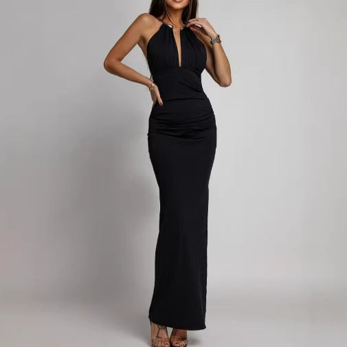 Women Sexy V-Neck Sleeveless Sexy Solid Maxi Dress
