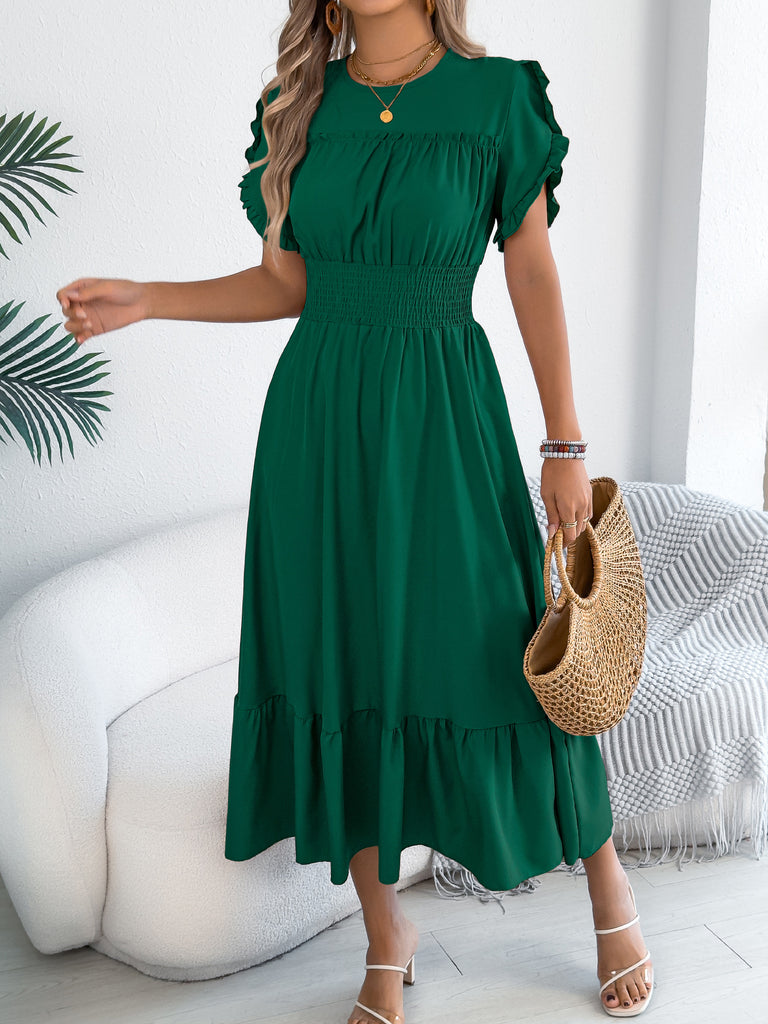 Women ruffle edge short-sleeved maxi dress