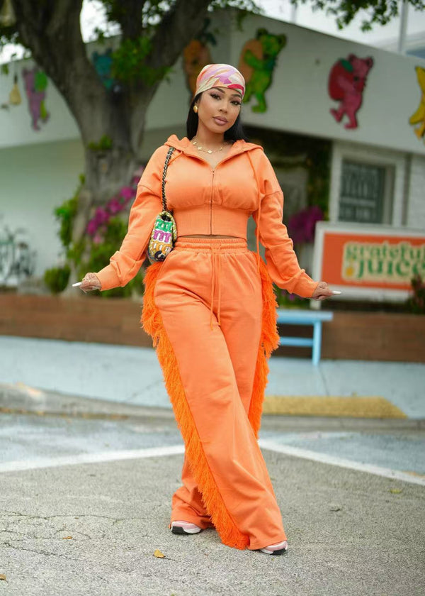 Long Sleeve Zipper Top & Wide-Leg Pants Set for Casual Wear