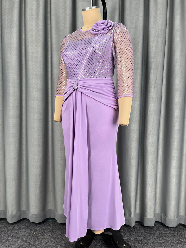 Plus Size Purple Sequin Floral Patchwork Mermaid Evening Dress for Formal Parties