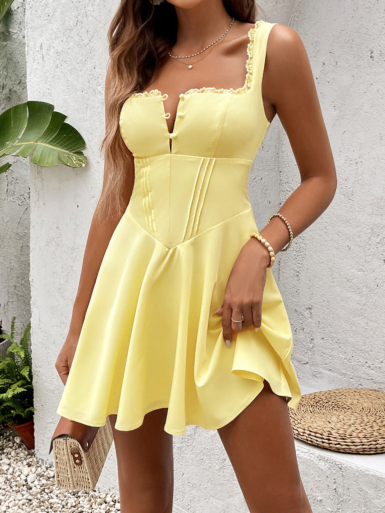 Lace Patchwork Strap Slim-Waist A-Line Dress