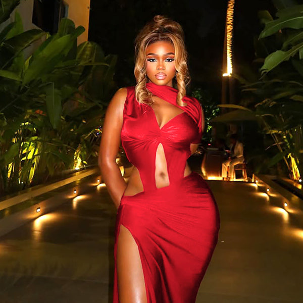 Hollow-Out Irregular Slit Dress for Summer Parties