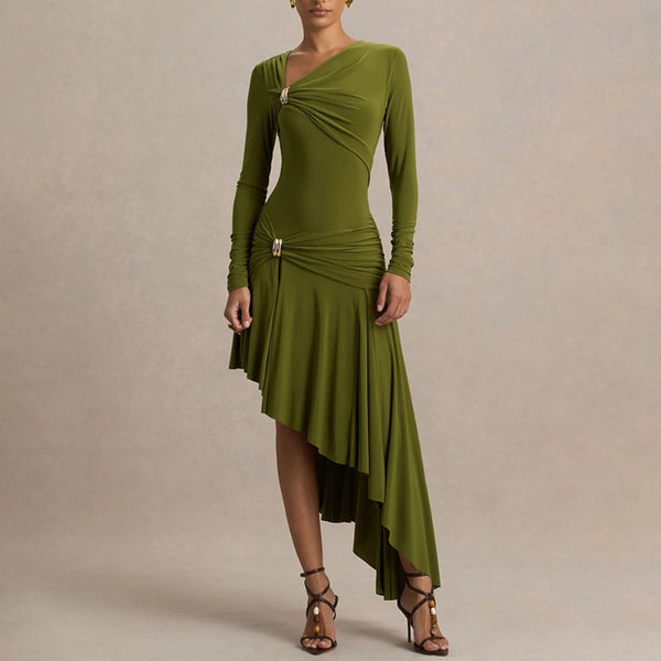 Ruched Slim Fit Asymmetrical Dress for Spring Events