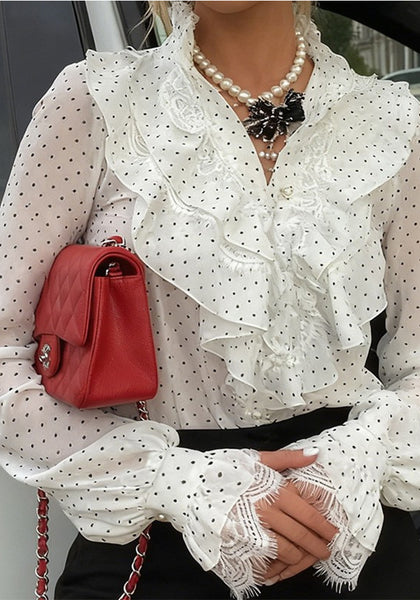 Women Spring Polka Dot Print Long-Sleeved Shirt Top