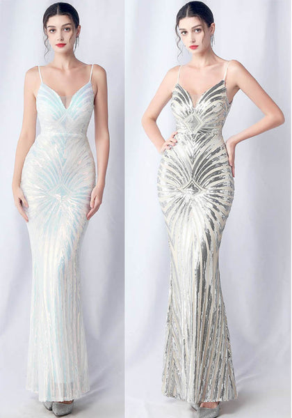 Plus Size Women Sequined Camisole Evening Dress