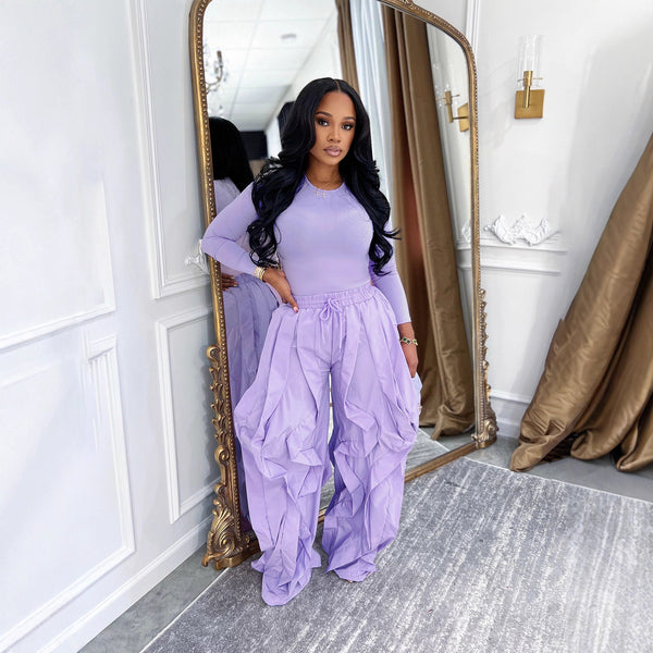 Long Sleeve Top & Layered Wide-Leg Pants Set for Autumn/Winter