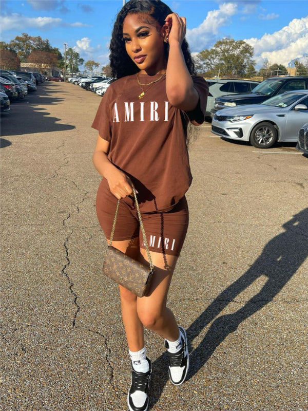 Printed Round Neck Short Sleeve Top & Shorts Set for Casual Wear