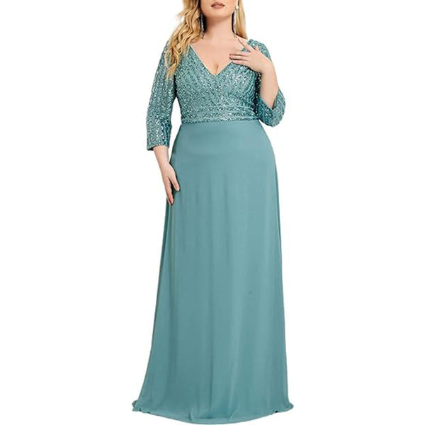 Wedding dress Chic women Plus Size V neck shiny long sleeve cocktail evening dress£¨Processing time need 3-6 days£©