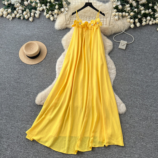 Yellow Halter-Neck Sleeveless Maxi Dress for Summer Holidays