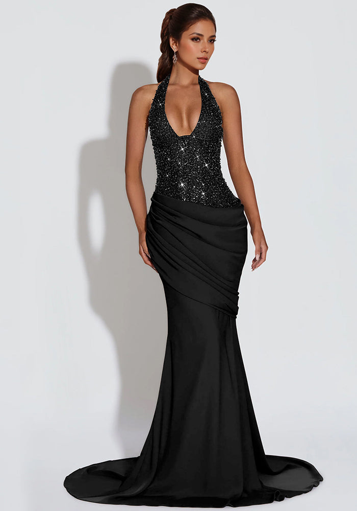Elegant Halter Neck Backless Dress for Evening Parties