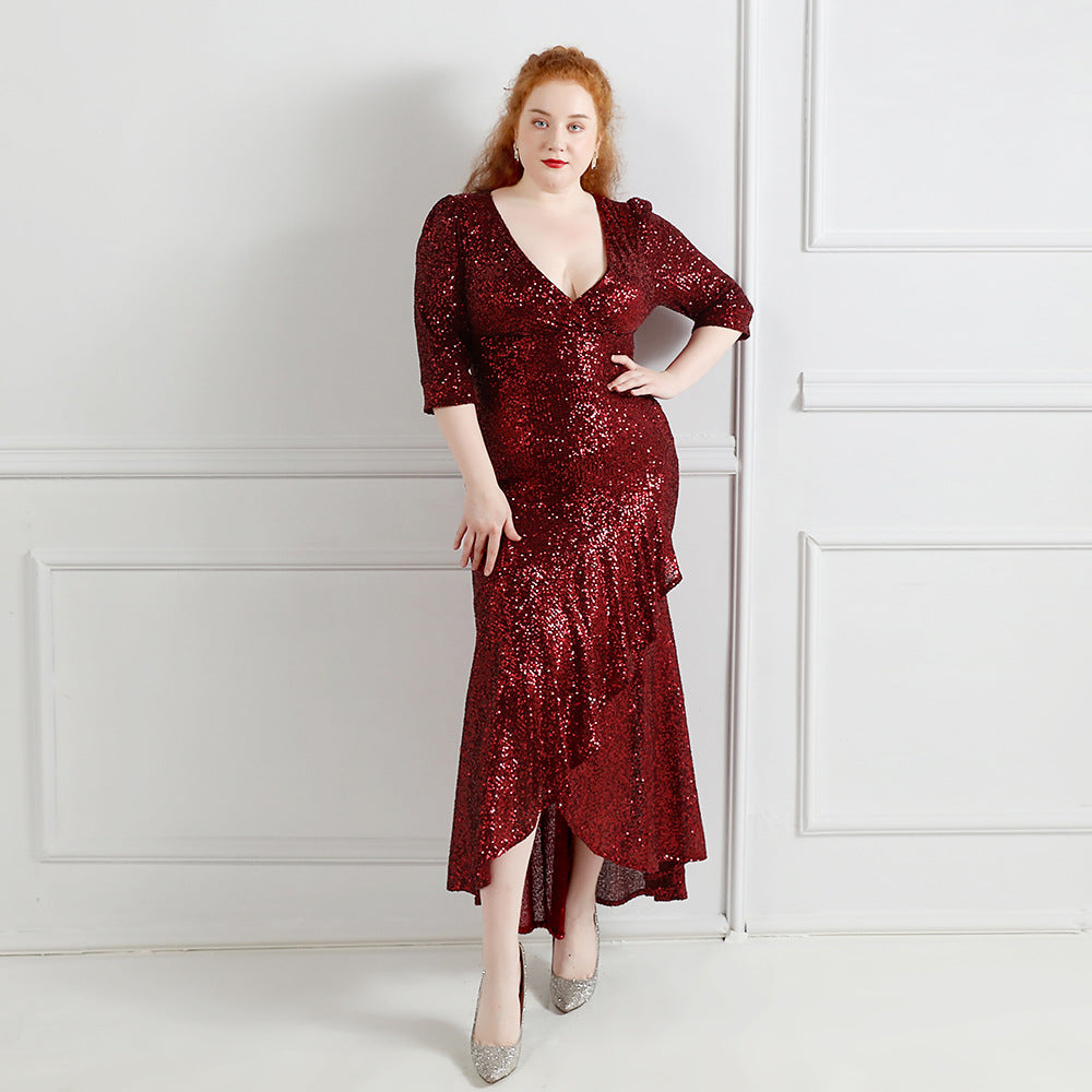 Spring and Summer Plus-Size Long Sequin Formal Party Evening Dress