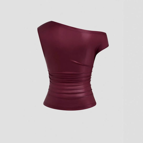 Solid Slash Shoulder Sleeveless Top for Casual Evening Wear
