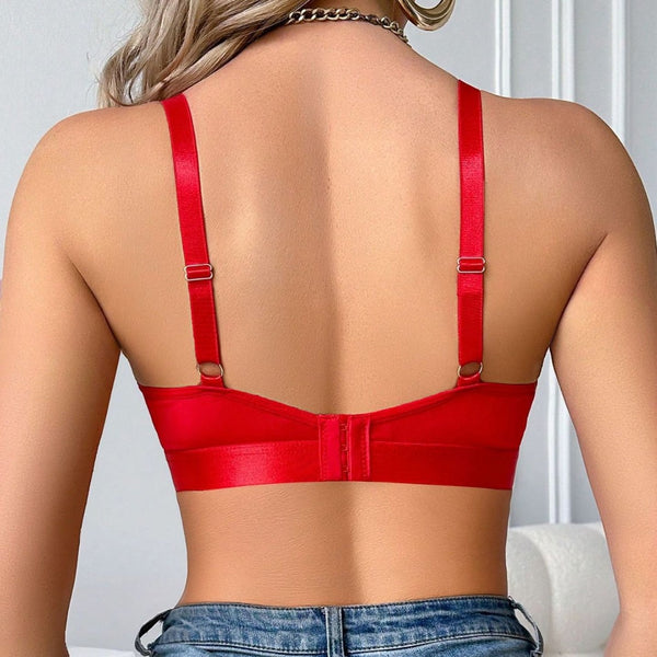 Rhinestone Hollow Mesh Push-Up Bra Lingerie for Intimate Wear