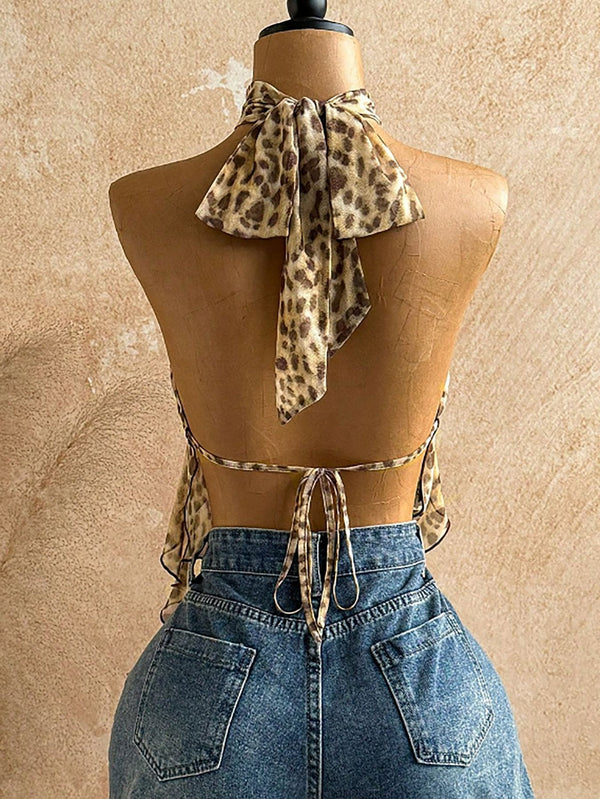 Leopard Print Halter Camisole Tank Top for Summer Outings