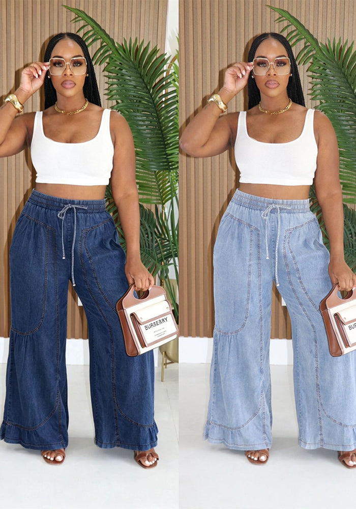 Denim Wide-Leg Pants for Casual Wear