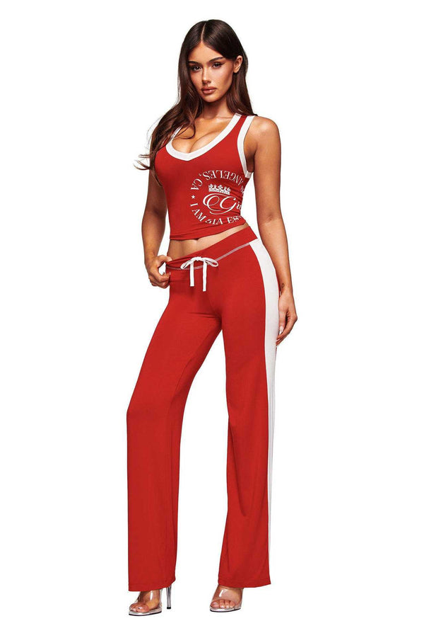 Letter Print Elastic Tank Top & Pants Set for Casual Activewear