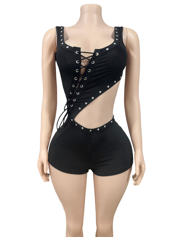 Lace-Up Crop Asymmetrical Sleeveless Jumpsuit for Casual