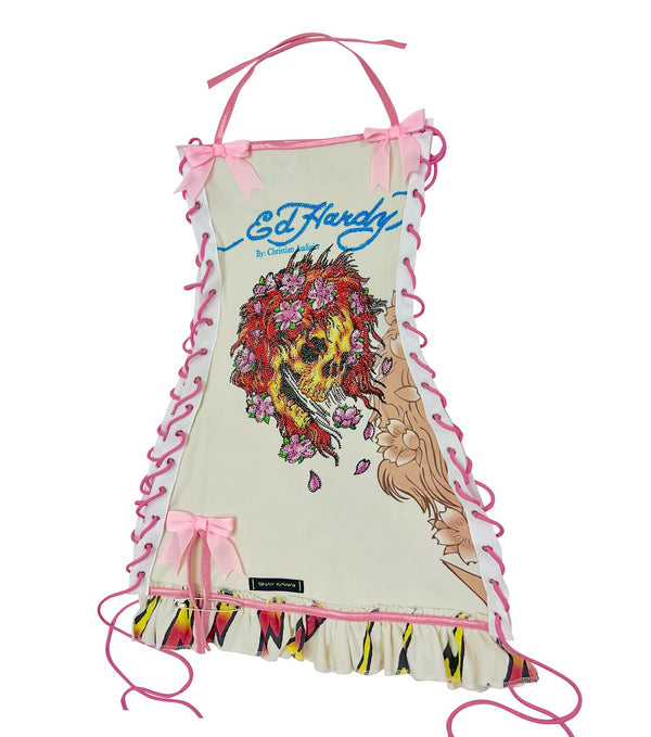 Retro Print Drawstring Strapless Dress for Summer Vacations