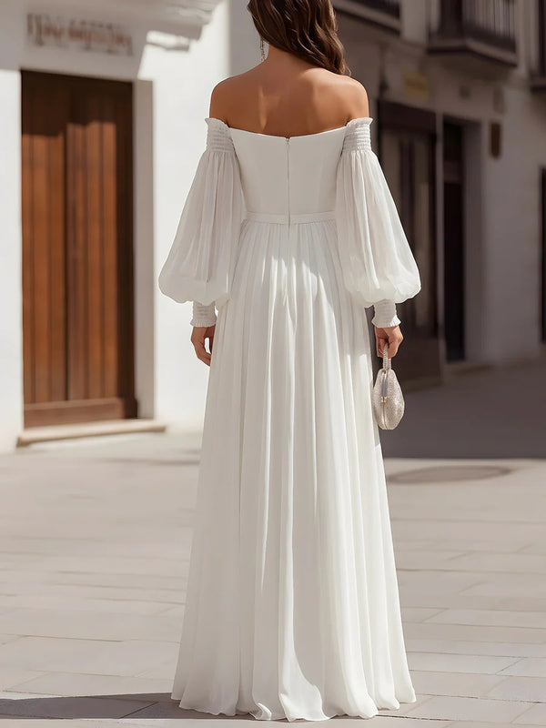 White Off-Shoulder Maxi Dress for Formal Parties