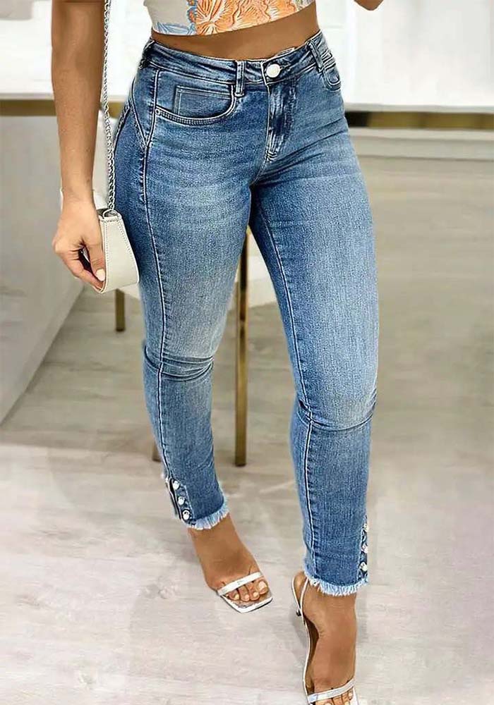 Women Stretchy Washed Denim Pant