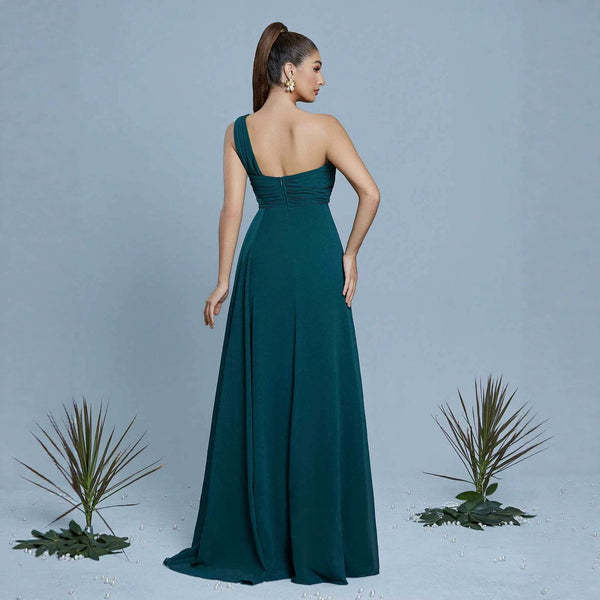 One-Shoulder High Slit Maxi Dress for Formal Evening Events