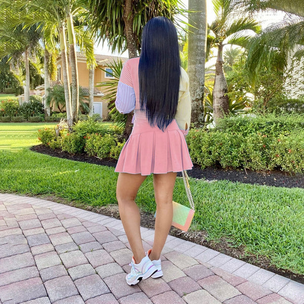 Pink 3/4 Sleeve Shirt & Skirt Two-Piece Set for Summer