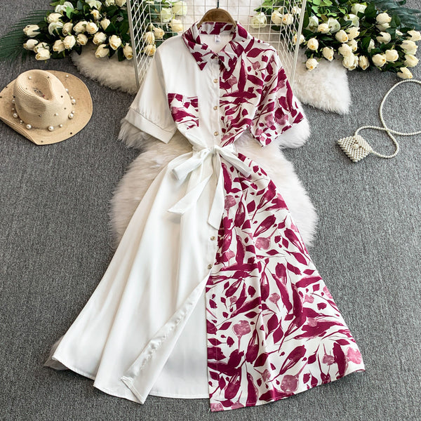 Printed Short-Sleeve Shirt Maxi Dress for Summer Casual