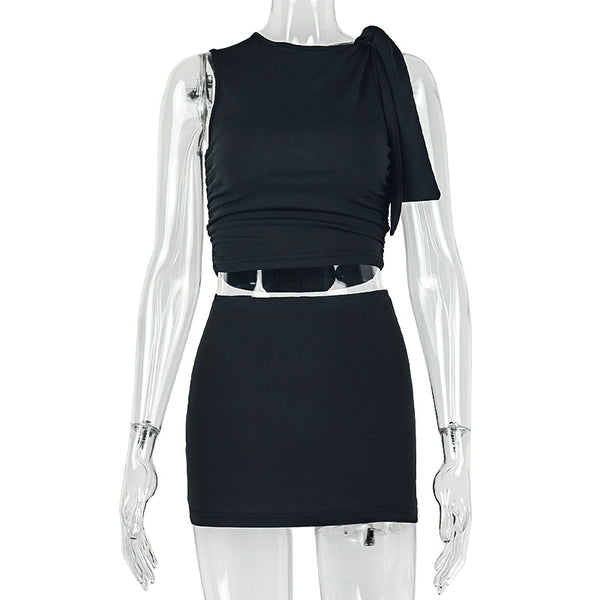 Ruched Sleeveless Lace-Up Bodycon Skirt Set for Spring/Summer Events