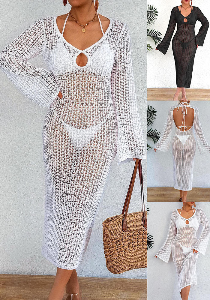 See-Through Mesh Deep V Cover-Up Dress for Beachwear