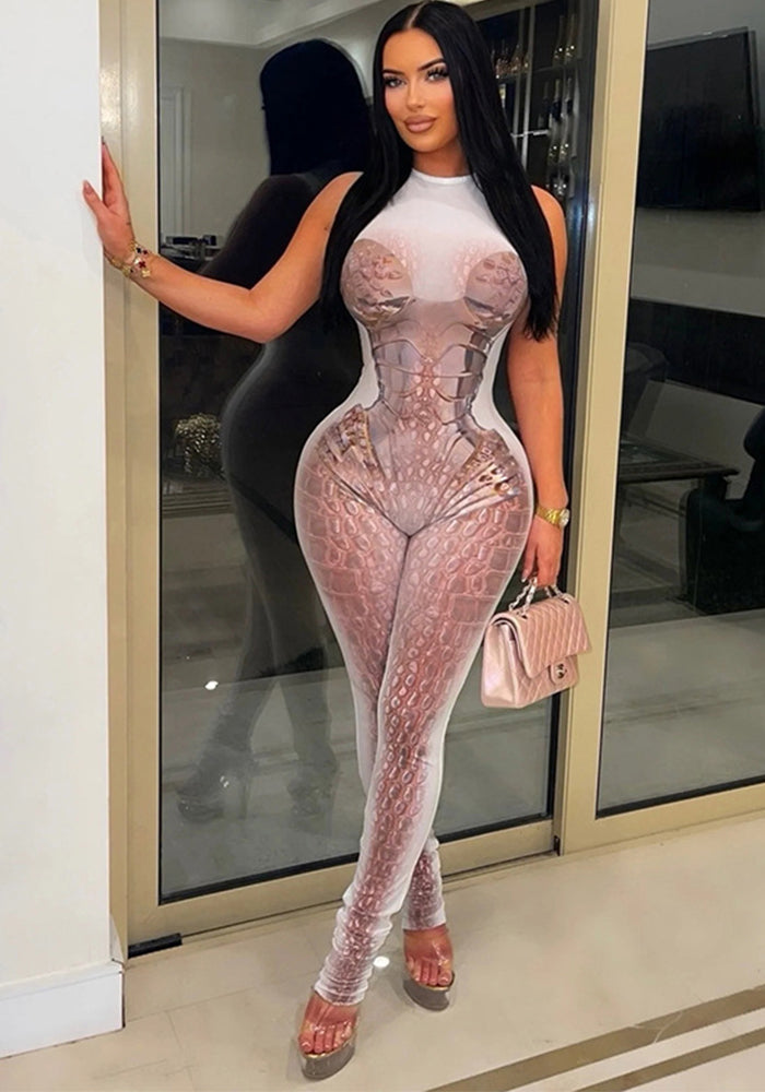 Printed Sleeveless Slim Fit Jumpsuit for Spring Activewear