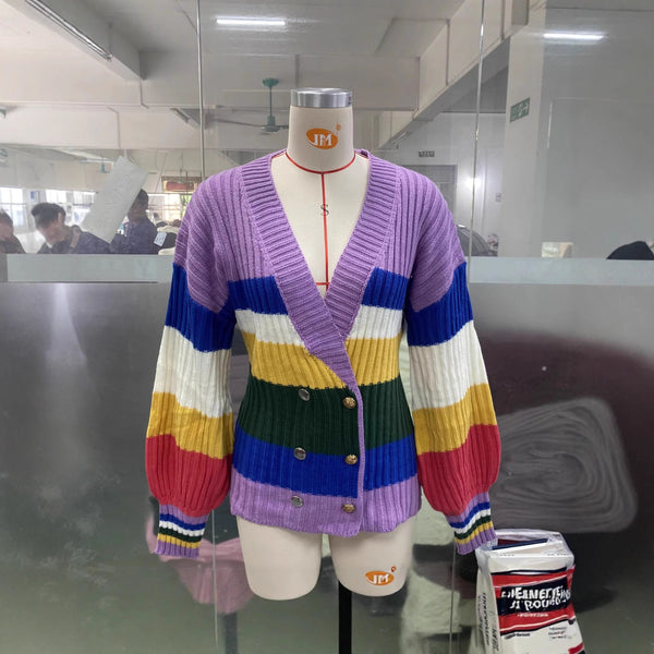 Color Block Striped Cardigan Sweater for Fall & Winter