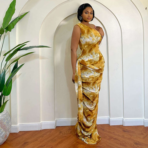 Ruffled Slash Shoulder Bodycon Dress for Formal Parties