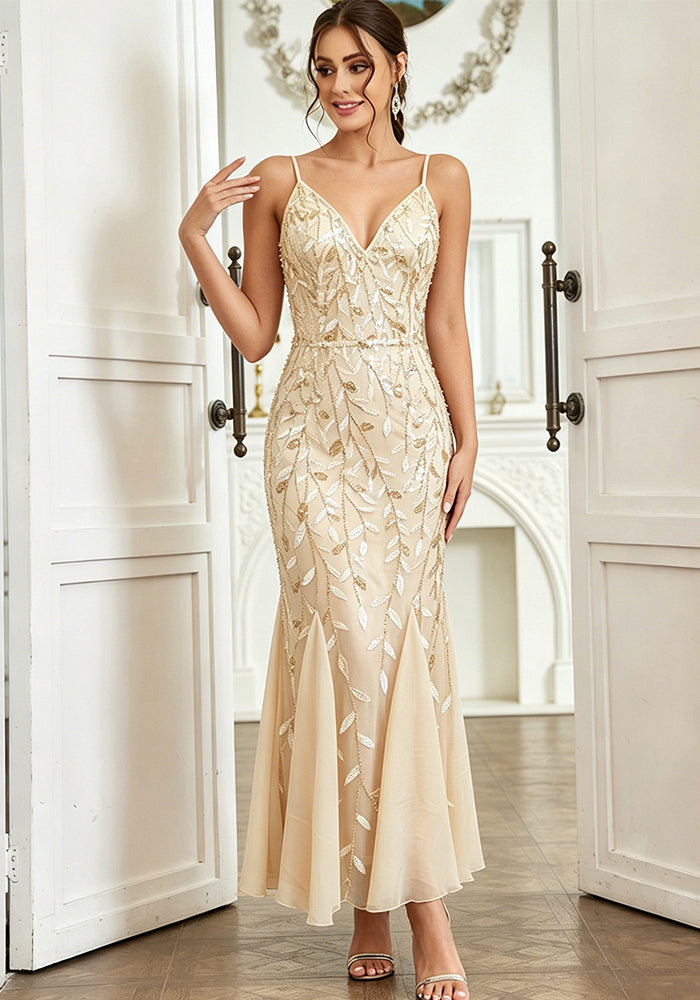 Chiffon Patchwork Sequin Dress for Evening Parties