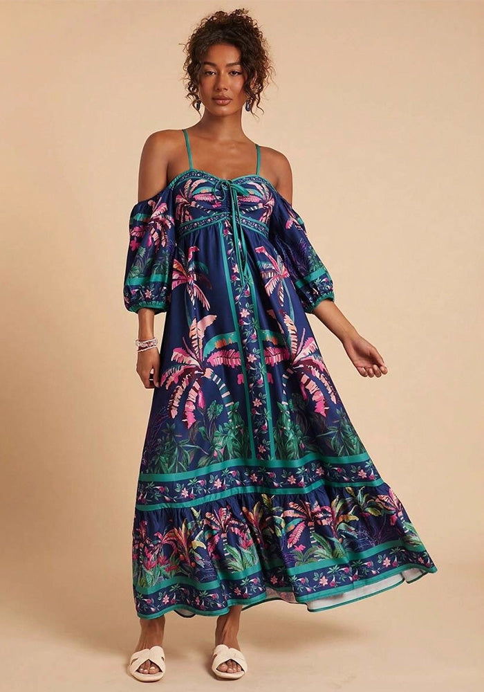 Printed Camisole Off-Shoulder Dress for Summer Holidays