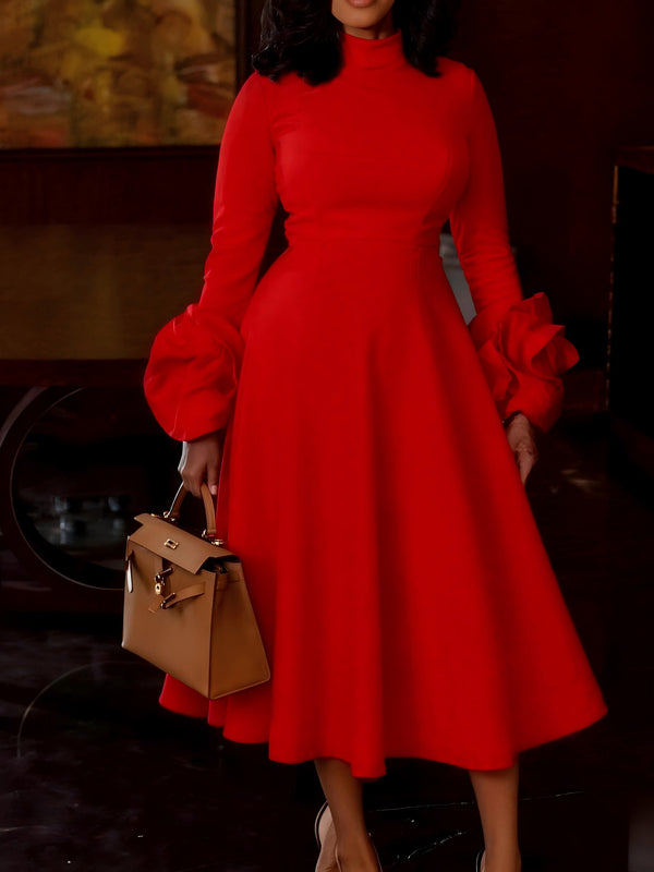 Plus Size High Neck Long Sleeve Floral Dress for Elegant Events