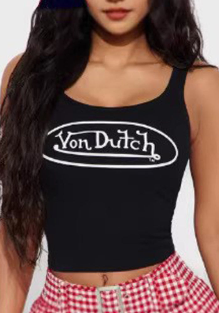Letter Print U-Neck Tank Top for Summer Casual