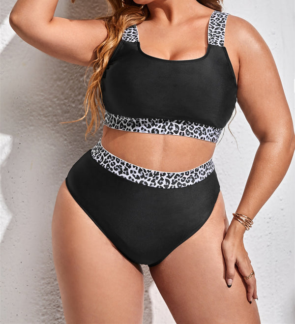 Plus Size Leopard Patchwork Two-Piece Bikini Set