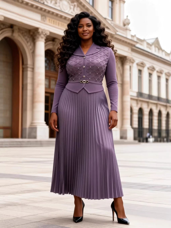 Plus Size African Women Pleated Beaded Elegant Maxi Dress