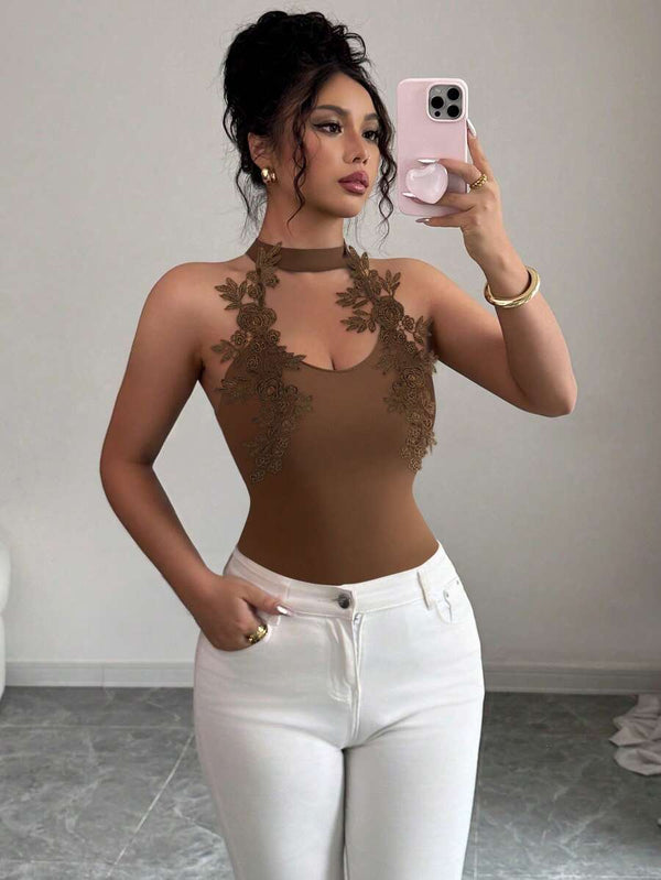 Solid Color Halter Neck Slim Fit Tank Top for Club Nights