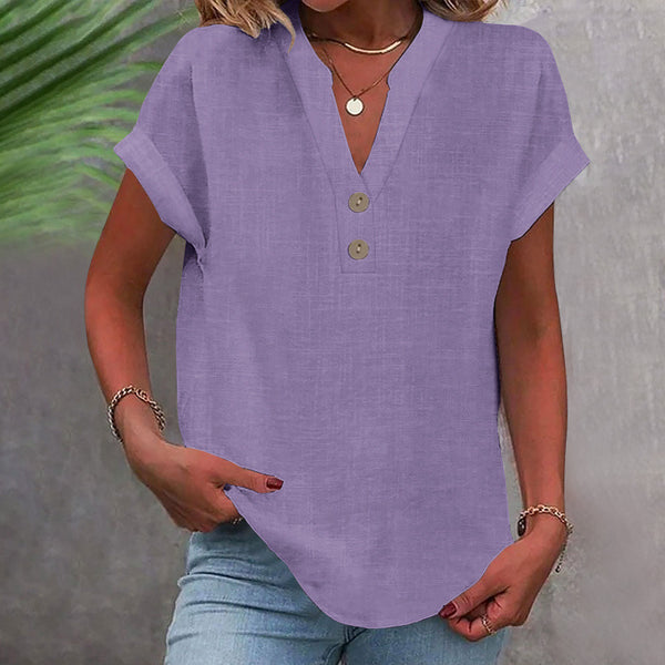 Stand Collar Button-Down Short Sleeve Shirt for Casual Summer
