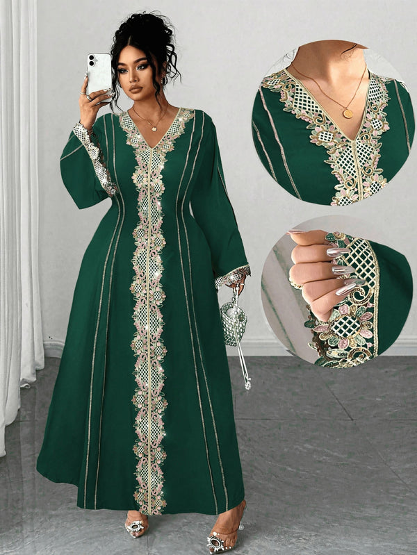 Plus Size V-Neck Lace Maxi Dress for Formal Events