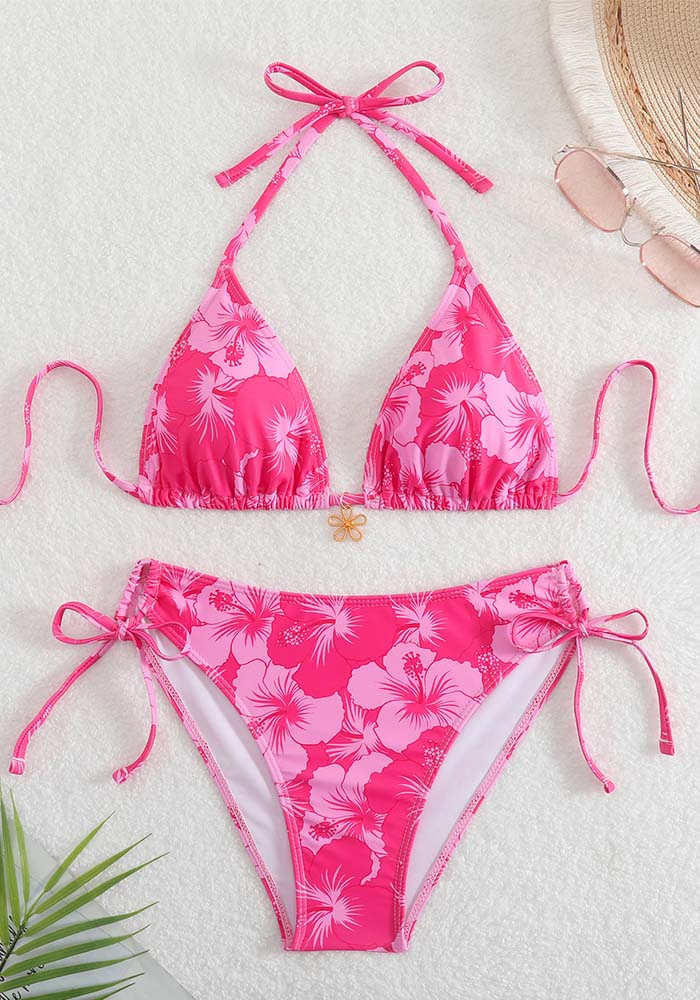 Women Printed Halter Neck Tie-Up Bikini Swimwear Two Pieces