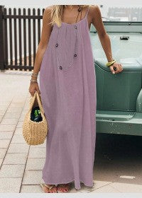 Solid Color Low Back Strap Maxi Dress for Summer Beach Holidays