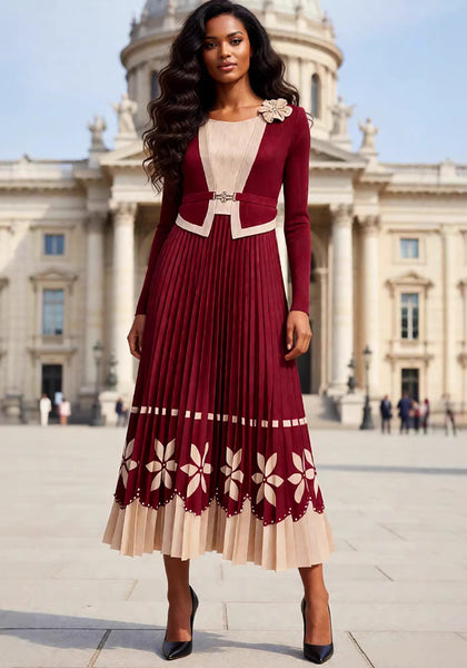 Plus Size African Women Pleated Beaded Embossed Maxi Dress