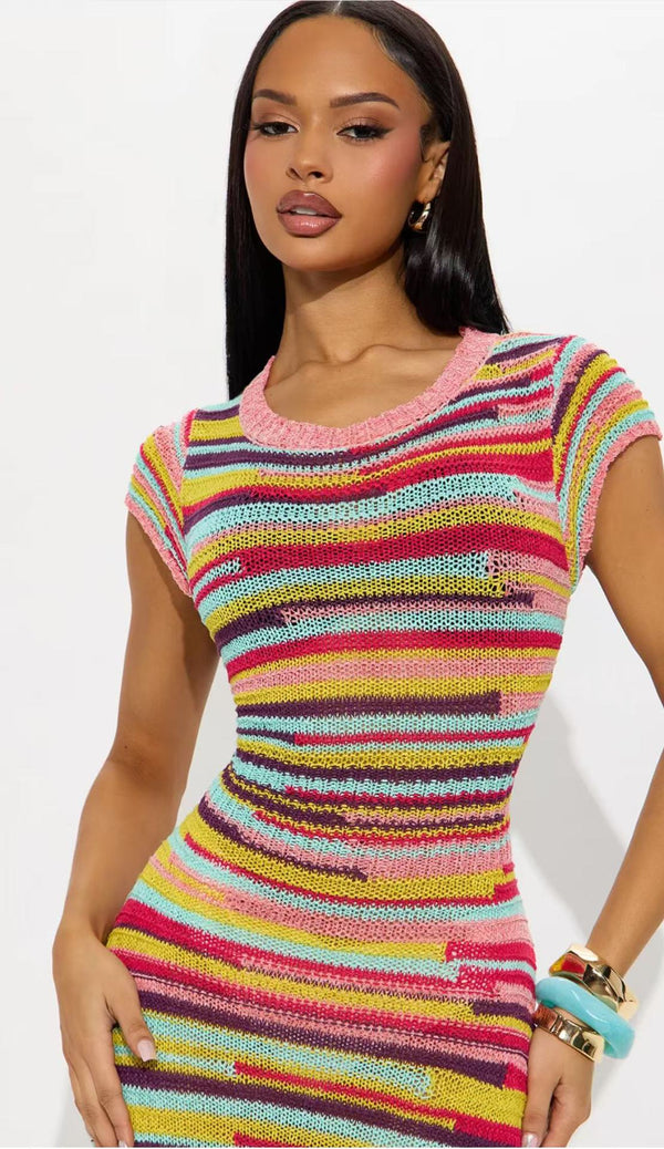 Stripe Lace-Up Low Back Sexy Holiday Beach Mini Dress